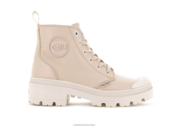 mulheres Palladium caqui claro couro palabase botas 24PRD277