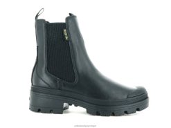 mulheres Palladium preto couro chelsea pallabase botas 24PRD234