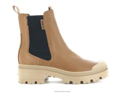 mulheres Palladium querido marrom couro chelsea pallabase botas 24PRD232